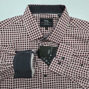 WRK Gingham Plaid 4-Way Stretch Performance Dress Shirt Mens 18 Burgundy NWT $98